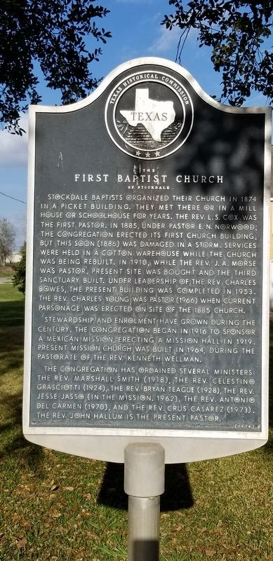 The First Baptist Church of Stockdale Marker image. Click for full size.