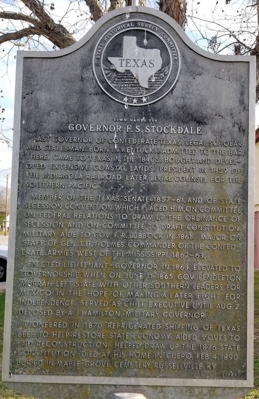 Town Named for Governor F.S. Stockdale Marker image. Click for full size.