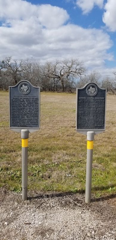 The Sandies Chapel Cemetery Marker is the marker on the right of the two markers. image. Click for full size.
