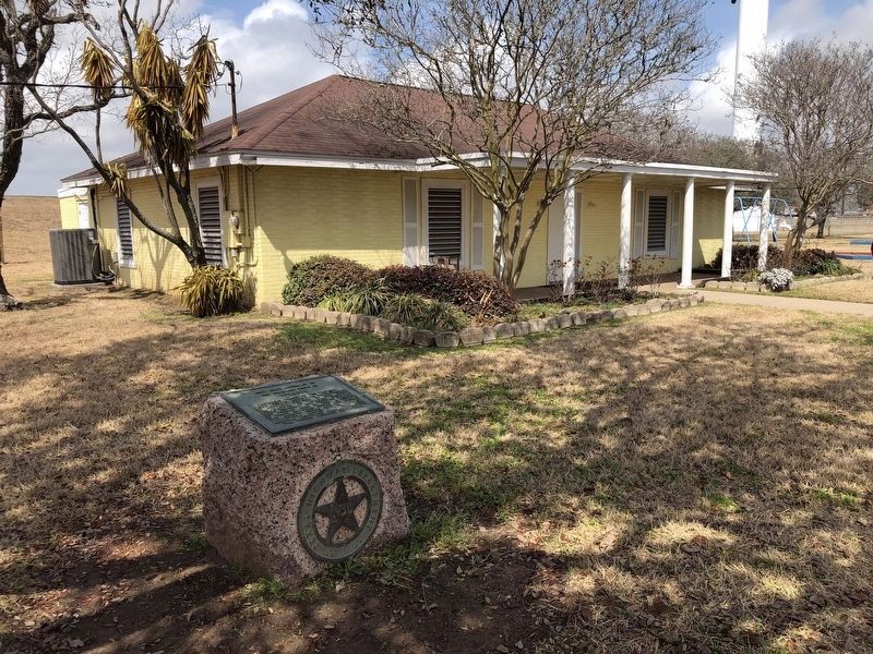 Four Miles Southeast to the Original Town of Velasco Marker on the lawn of Velasco Community House image. Click for full size.