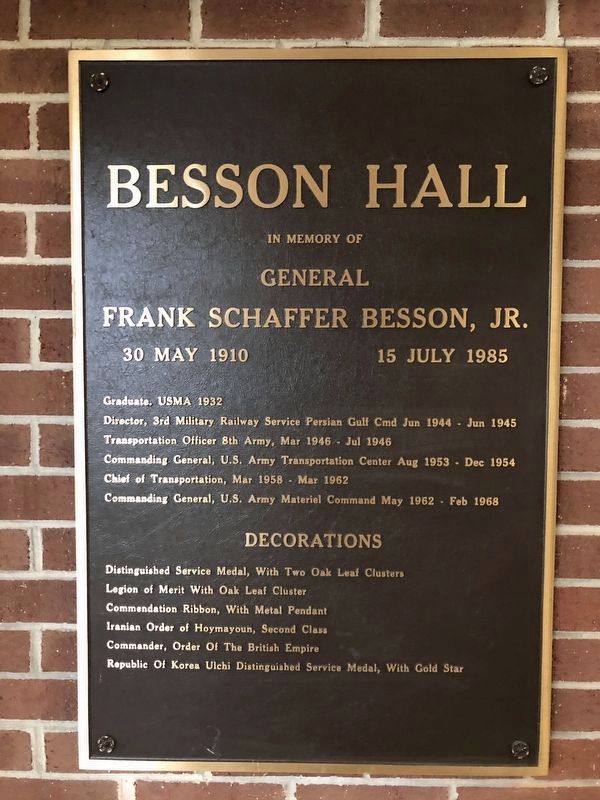 Besson Hall Dedication Plaque just inside the museum building image. Click for full size.