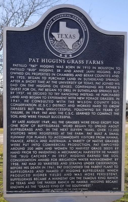 Pat Higgins Grass Farm Marker image. Click for full size.