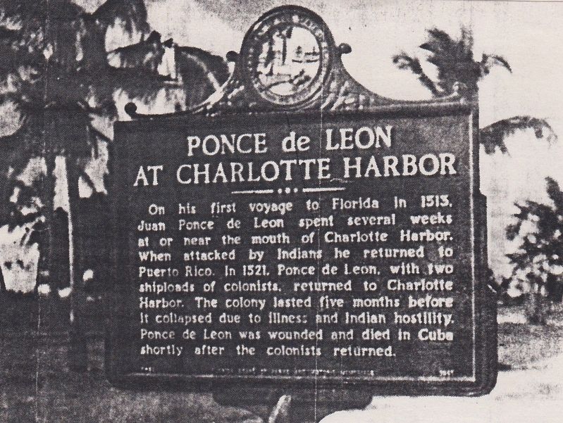 Ponce de Leon at Charlotte Harbor Marker image. Click for full size.