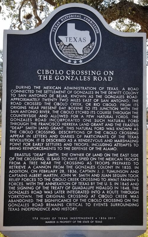 Cibolo Crossing on the Gonzales Road Marker image. Click for full size.