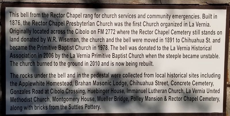 Rector Chapel Bell Marker. Click for full size. Rector Chapel Bell Marker image. Click for full size.