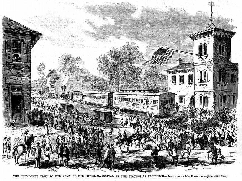The President's Visit to the Army of the Potomac<br>Arrival at the Station at Frederick. image. Click for full size.