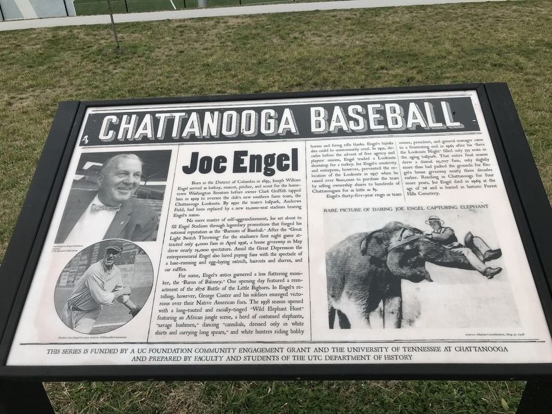 Chattanooga Baseball — Joe Engel Marker. Click for full size. Chattanooga Baseball — Joe Engel Marker image. Click for full size.