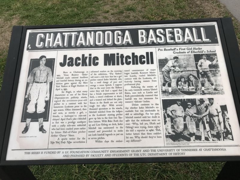 Chattanooga Baseball — Jackie Mitchell Marker image. Click for full size.
