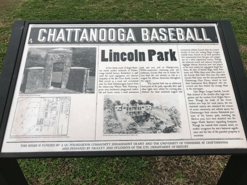 Chattanooga Baseball — Lincoln Park Marker. Click for full size. Chattanooga Baseball — Lincoln Park Marker image. Click for full size.