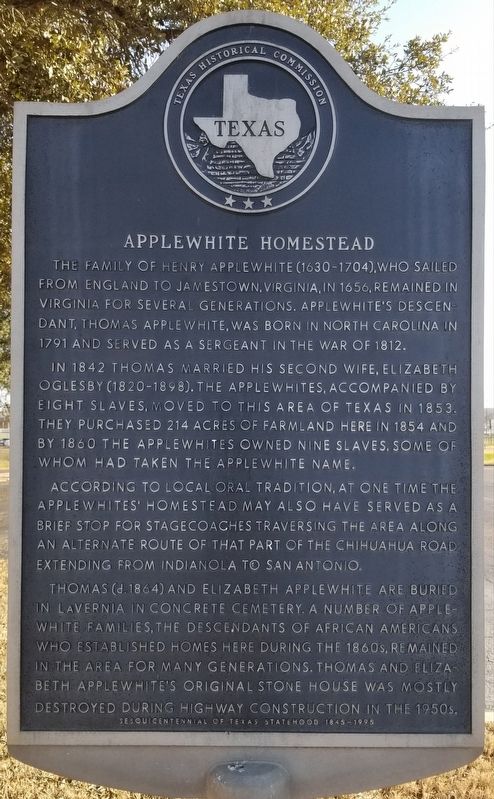 Applewhite Homestead Marker image. Click for full size.