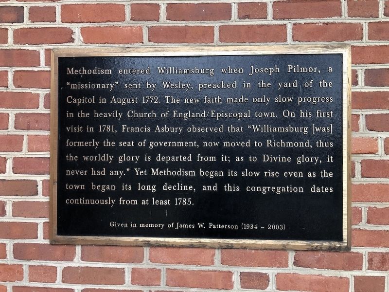 Methodism in Williamsburg Marker image. Click for full size.