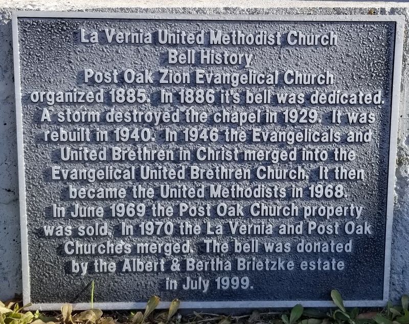 La Vernia United Methodist Church Bell History Marker. Click for full size. La Vernia United Methodist Church Bell History Marker image. Click for full size.