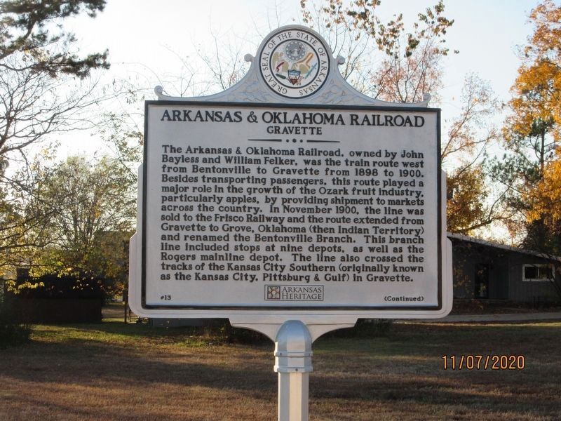 Arkansas & Oklahoma Railroad Marker. Click for full size. Arkansas & Oklahoma Railroad Marker image. Click for full size.