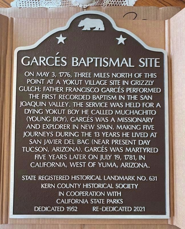 Garcés Baptismal Site Marker. Click for full size. Garcés Baptismal Site Marker image. Click for full size.