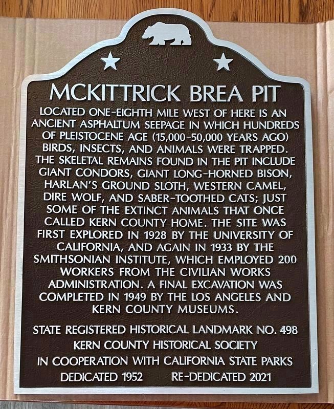 McKittrick Brea Pit Marker image. Click for full size.