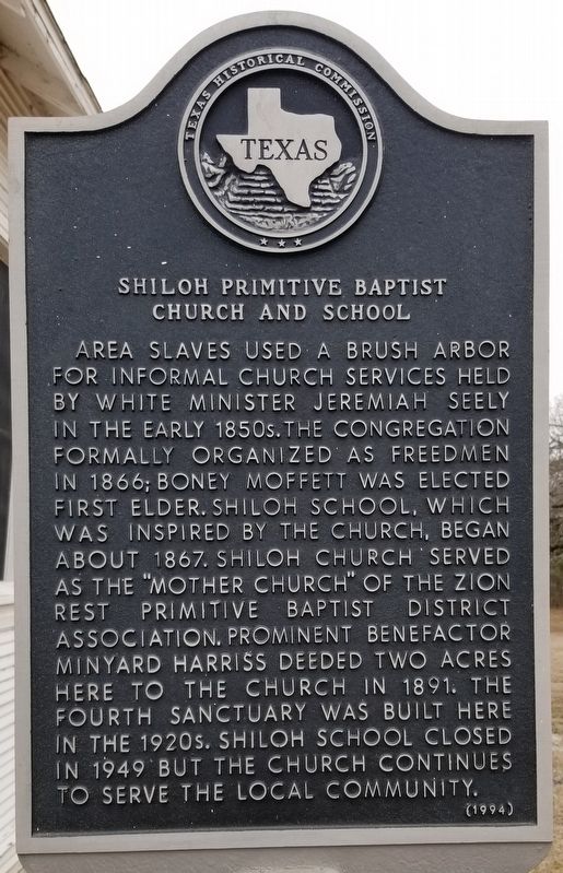 Shiloh Primitive Baptist Church and School Marker image. Click for full size.
