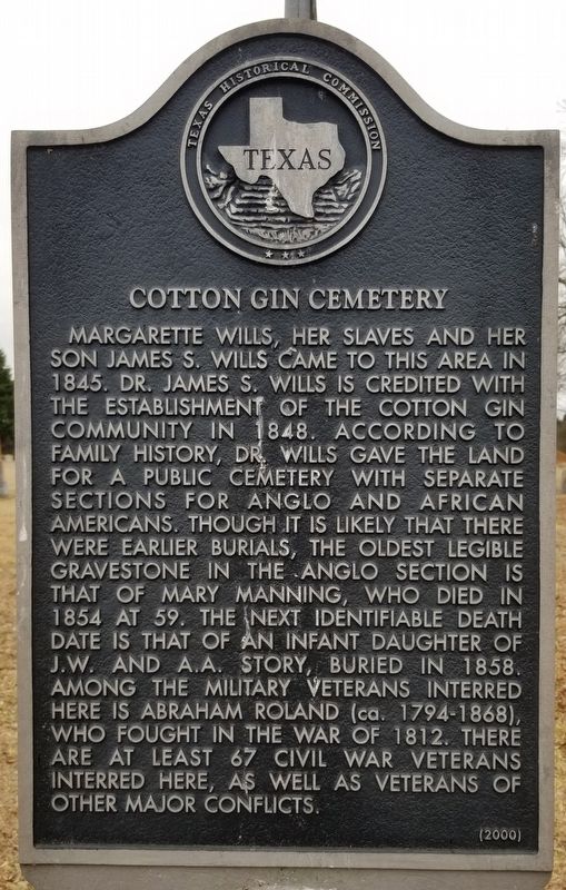 Cotton Gin Cemetery Marker image. Click for full size.
