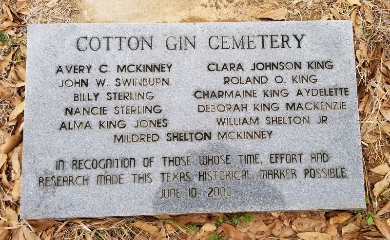 Additional marker for the Cotton Gin Cemetery image. Click for full size.