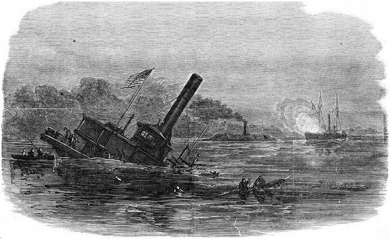 USS Southfield, sinking after a battle with CSS Albemarle image. Click for full size.