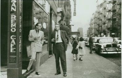 Allen Ginsberg (left) at the San Remo Caf image. Click for more information.