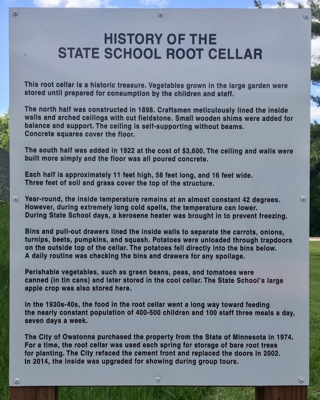 History of the State School Root Cellar Marker image. Click for full size.