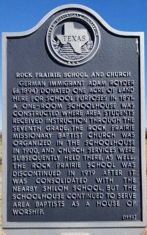 Rock Prairie School and Church Marker image. Click for full size.