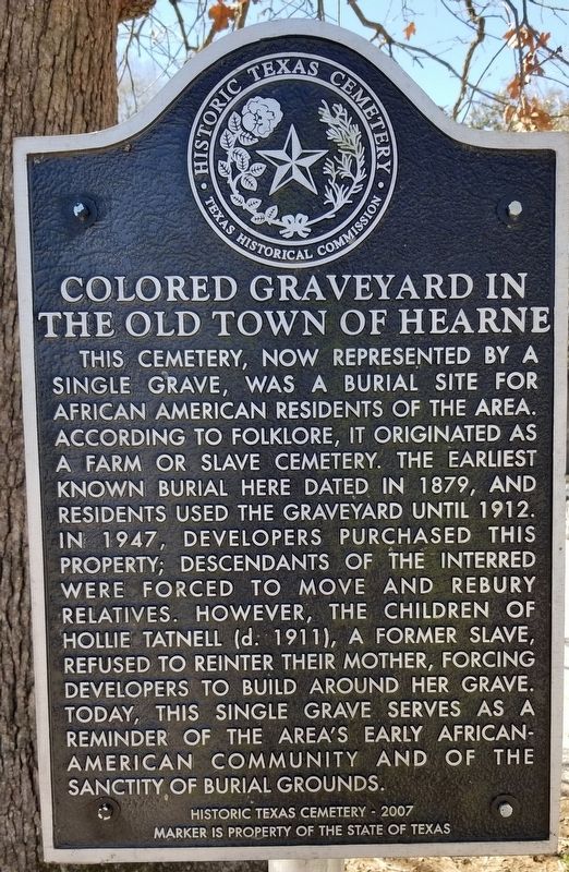 Colored Graveyard in the Old Town of Hearne Marker image. Click for full size.