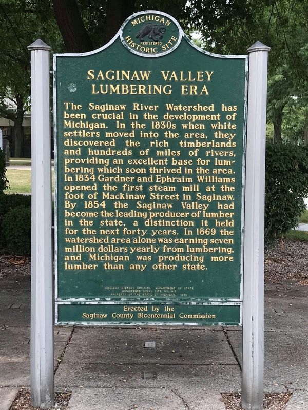 Saginaw Valley Lumbering Era Marker, Side 1 image. Click for full size.