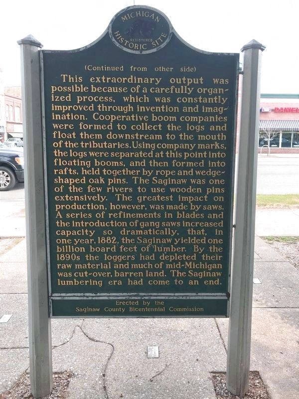 Saginaw Valley Lumbering Era Marker, Side 2 (Continued from other side) image. Click for full size.