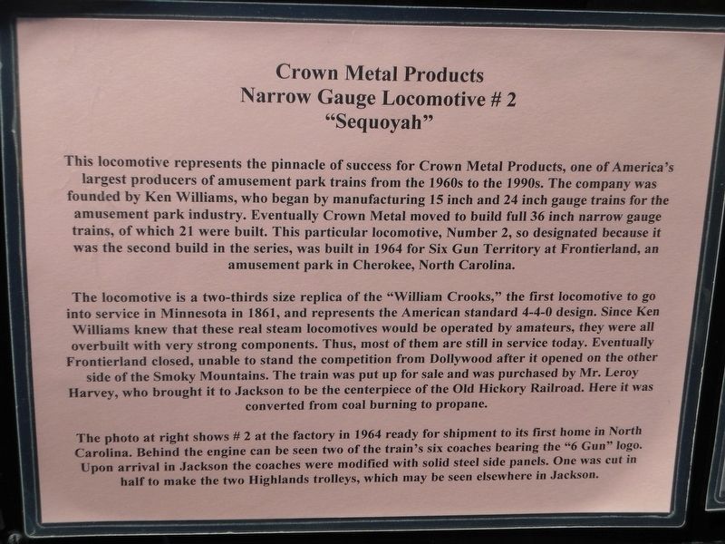 Crown Metal Products Narrow Gauge Locomotive #2 Marker image. Click for full size.