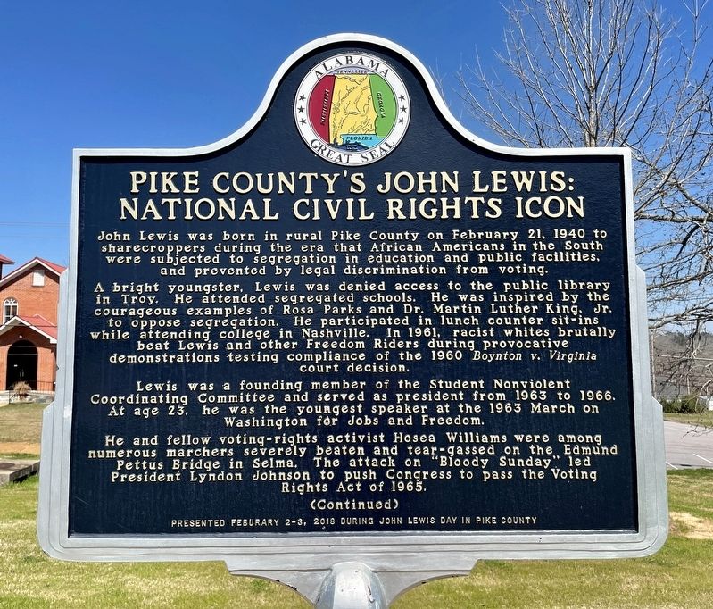 Pike County's John Lewis:National Civil Rights Icon marker. image. Click for full size.