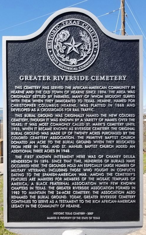 Greater Riverside Cemetery Marker image. Click for full size.