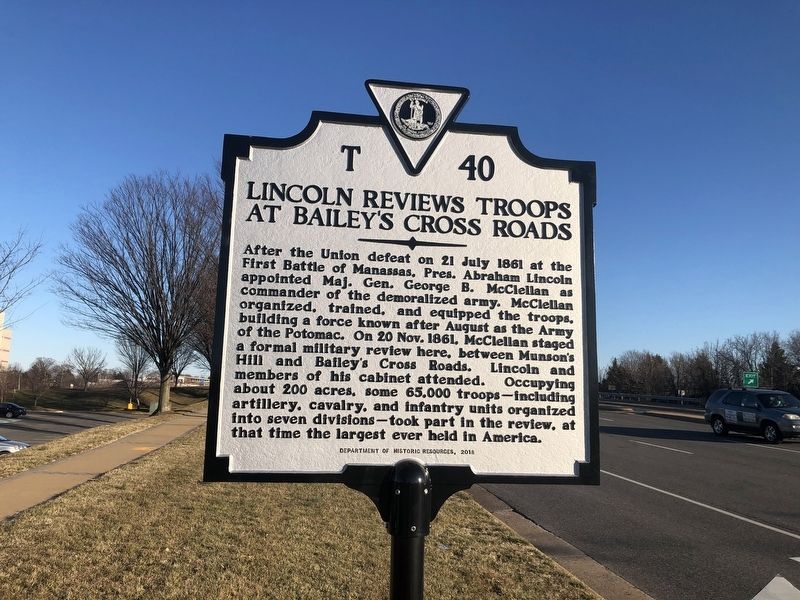 Lincoln Reviews Troops at Bailey's Cross Roads Marker image. Click for full size.