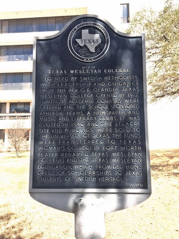 Site of Texas Wesleyan College Marker. Click for full size. Site of Texas Wesleyan College Marker image. Click for full size.
