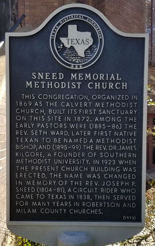 Sneed Memorial Methodist Church Marker image. Click for full size.