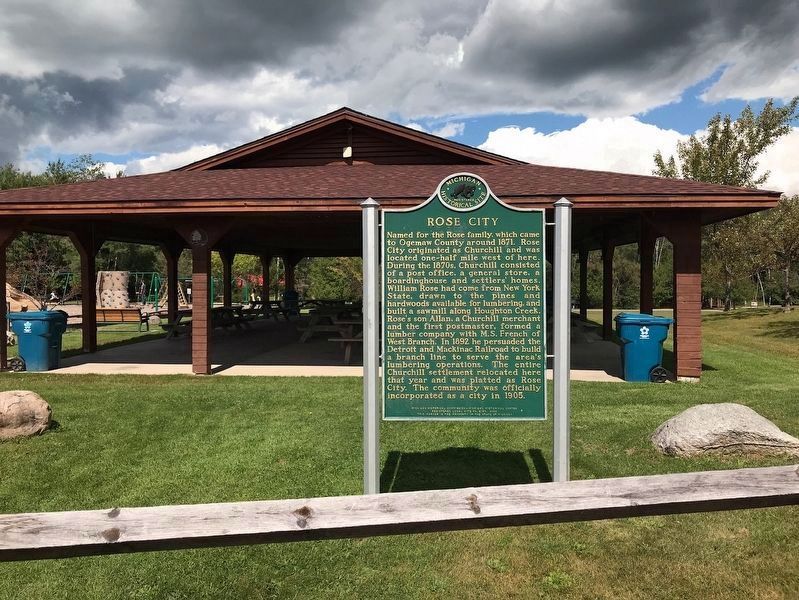 The Rose City Park Pavilion and the Rose City/The Big Fire Marker image. Click for full size.
