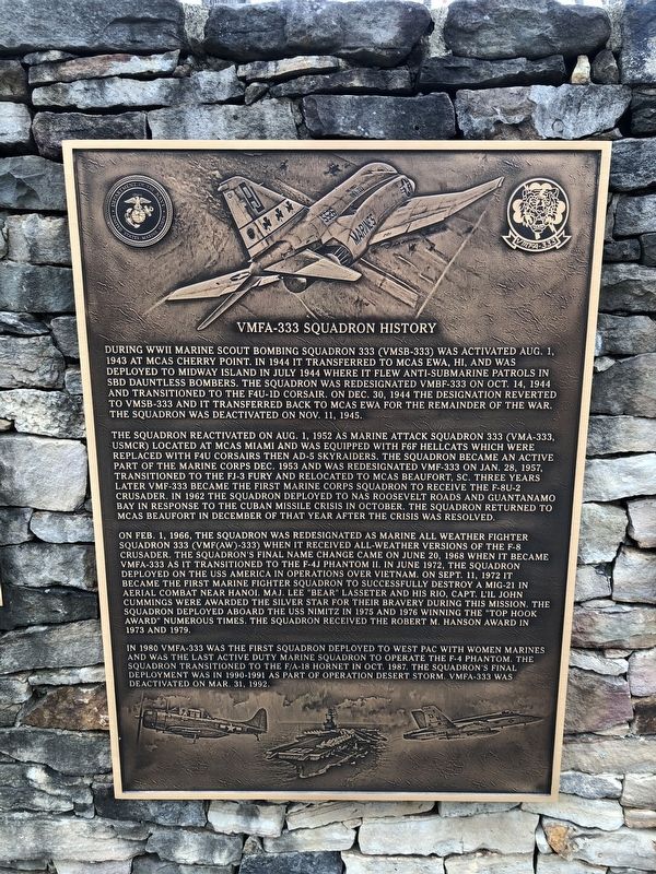 VMFA-333 Squadron History Marker. Click for full size. VMFA-333 Squadron History Marker image. Click for full size.