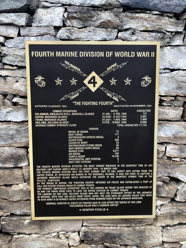 Fourth Marine Division of World War II Marker image. Click for full size.