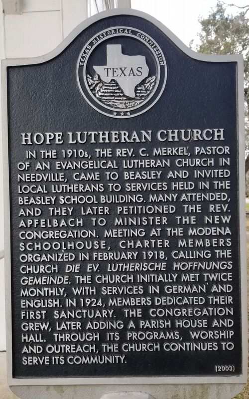 Hope Lutheran Church Marker image. Click for full size.