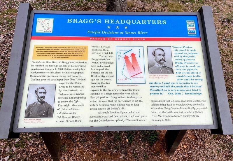 Bragg's Headquarters Marker image. Click for full size.