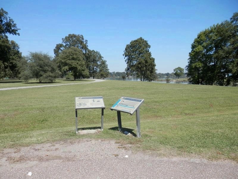 View of markers looking towards Lake Chicot. image. Click for full size.