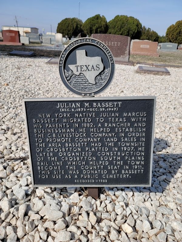 Julian M. Bassett Marker. Click for full size. Julian M. Bassett Marker image. Click for full size.