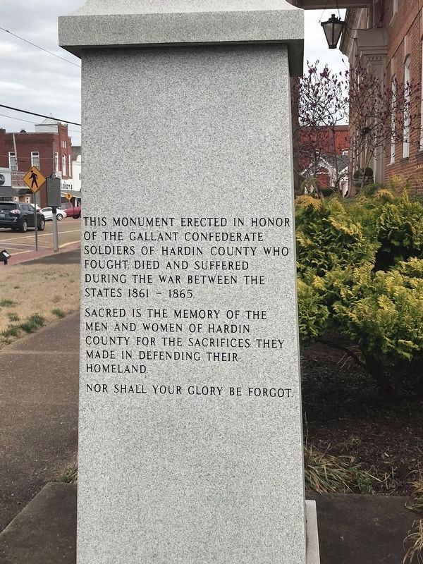 West face of Hardin County Confederate Memorial. Click for full size. West face of Hardin County Confederate Memorial image. Click for full size.