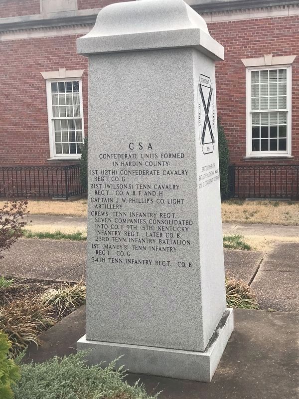 East face of Hardin County Confederate Memorial. Click for full size. East face of Hardin County Confederate Memorial image. Click for full size.
