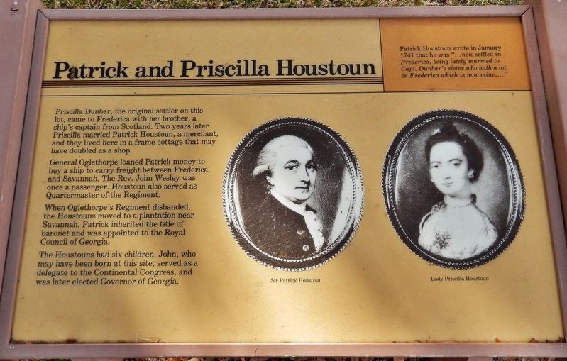 Patrick and Priscilla Houstoun Marker. Click for full size. Patrick and Priscilla Houstoun Marker image. Click for full size.