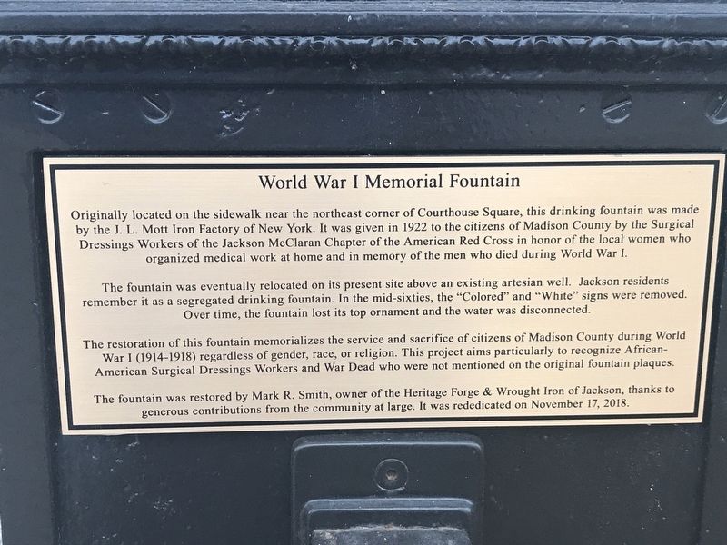 World War I Memorial Fountain Marker image. Click for full size.