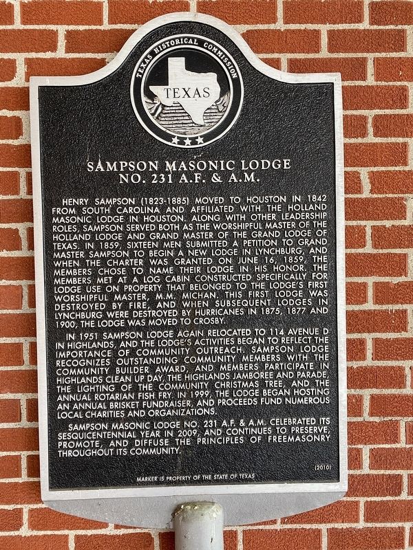Sampson Masonic Lodge No. 231 A. F. & A. M. Marker image. Click for full size.