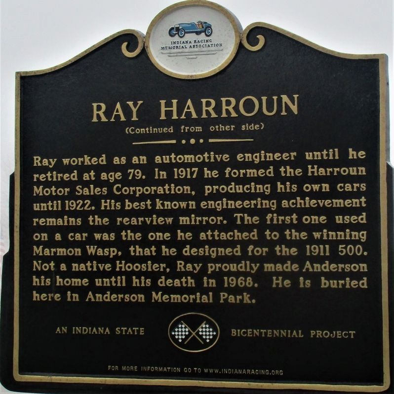 Ray Harroun Marker reverse image. Click for full size.