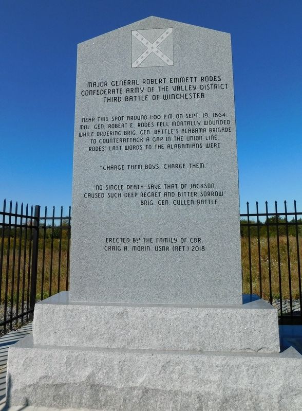 Monument for General Robert E. Rodes at the Third Winchester Battlefield. image. Click for full size.