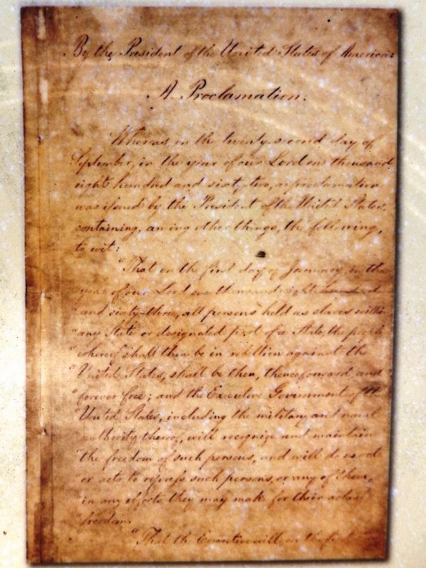 Marker detail: Emancipation Proclamation image. Click for full size.